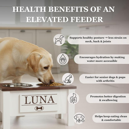 GrooveThis Woodshop - Personalized Elevated Dog Bowl Stand for Large, Medium, Small, X-Small Dogs - Stainless Steel Food and Water Bowls - Raised Dog Dish (Small, Grey)