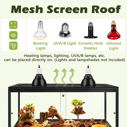 Prolee Bearded Dragon Tank with Leg Stand,Wooden Lizard Tank,Reptile Tank with Metal Mesh Roof Door, Acrylic Panel Snake Tank with Lock Design (Black, 48"x20"x20")