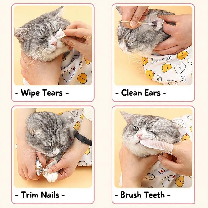27.6'' Cat Grooming Bag for Nail Trimming - Escape Proof Pet Restraint Wrap for Cats, Calming Swaddle Burrito, Anti-Scratch Anti-Runaway & Anti-Bite for Cat Clipping & Care (L (up to 18 lbs))
