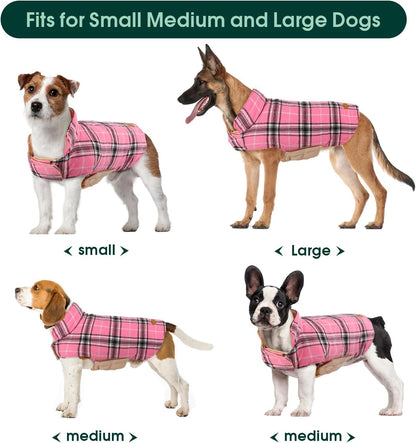 Kuoser Warm Dog Coat, Waterproof Dog Jacket for Extra Large Dogs, Adjustable Durable XXL Doggie Winter Coat Reversible Puppy Cold Weather Apparel from Small to Large Breed, Pink XXL