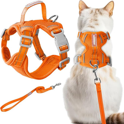 Cat Harness and Leash Set Escape Proof for Kitten Walking, Soft Adjustable Top Handle Vest Harnesses for Cats, Easy Control Breathable Reflective Small Medium Large, Orange, XS