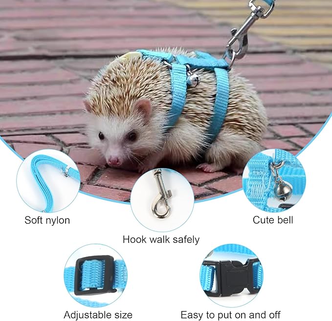 Adjustable Hedgehog Harness for Training Playing Traction Rope Small Animal Pet Outdoor Play (Pink, Small)