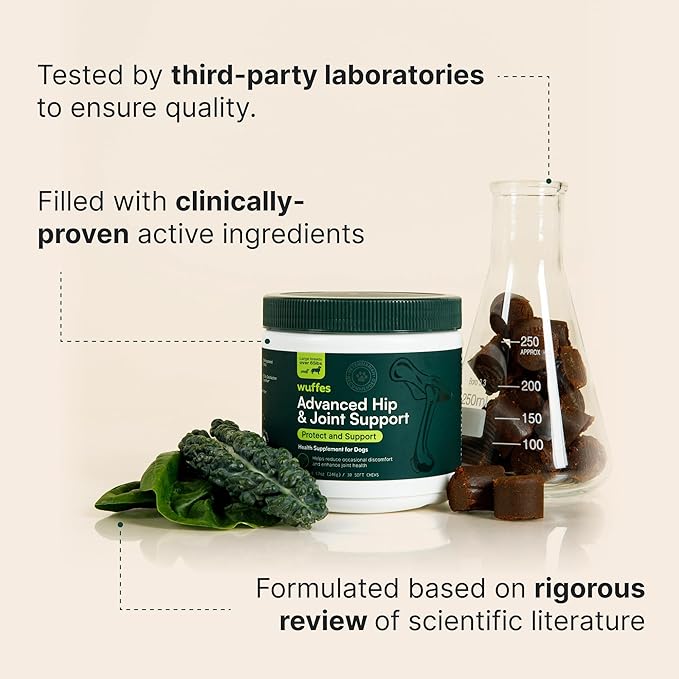 Wuffes Chewable Dog Hip & Joint Supplement - Glucosamine & Chondroitin Chews - Dog Joint Supplements & Vitamins - Extended Joint Care (Small&Medium Breeds (0-65 lbs), 180 Chews (Pack of 3))