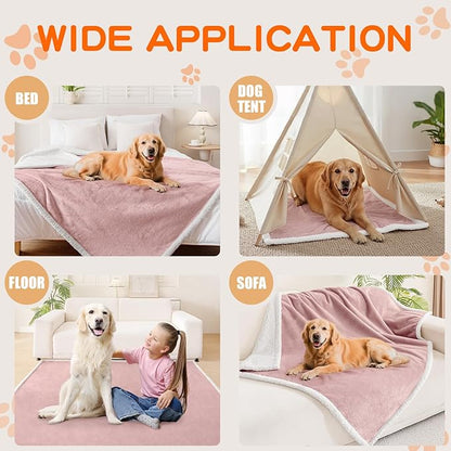 Smiry Waterproof Blanket Throw for Large Dogs, Soft Reversible Dog Blanket for Sofa Couch Bed, Washable Leakproof Sherpa Fleece Furniture Couch Cover Protector(60"x80", Pink/White)