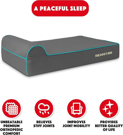 The Dog’s Bed Orthopedic Headrest Dog Bed Large Grey/Blue, Memory Foam, Pain Relief for Arthritis, Hip & Elbow Dysplasia, Post Surgery, Lameness, Waterproof Washable Cover