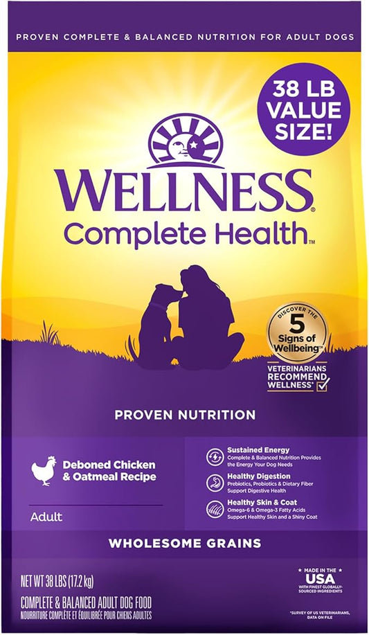 Wellness Complete Health Dry Dog Food, Wholesome Grains, Chicken & Oatmeal, (38-Pound Bag)