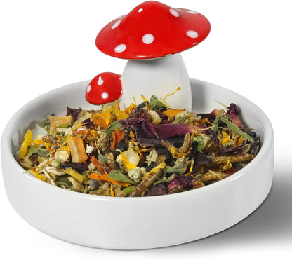 Niteangel Hamster Feeding & Water Bowls- Mushroom Ceramics Series Food Dish Feeding Bowls for Dwarf Syrian Hamsters Gerbils Mice Rats or Other Similar-Sized Small Pets (Feeding Bowl)