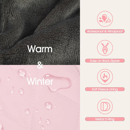 Dog Coat with Harness Built in -Pink,Medium- Fleece Lined Dog Snow Jacket Snowsuit，Adjustable Reflective Winter Warm Cold Weather Coat