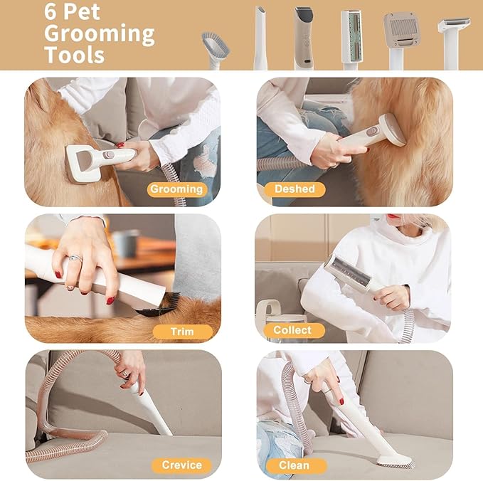 Redroad Dog Grooming Kit 14000PA, Dog Grooming Vacuum, Professional Pet Grooming Vacuum with 6 Pet Tools for Shedding Thick and Thin Dogs Cats Hair, Acuum Suction Removes 99% of Dogs Cats Hair, P17