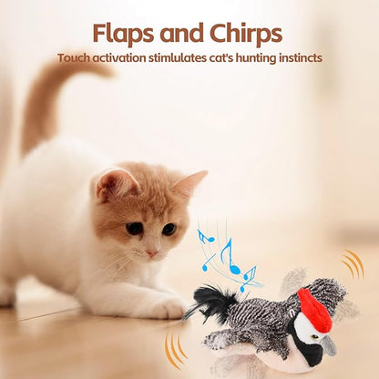 Flappy Bird Cat Toy for Indoor Cats, Simulated Chirping Flapping Wings Bird, Interactive Catnip Toys, Plush Kitten Exercise Toys (Woodpecker)