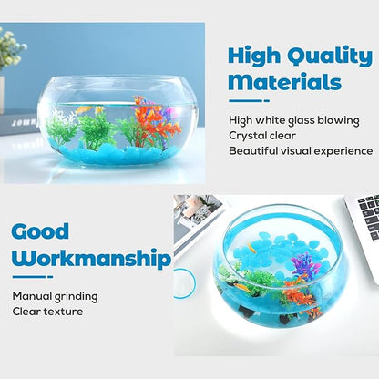 1 Gallon Glass Fish Bowl with Decor, Include Fluorescent Rocks & Colorful Plastic Trees, High White Glass for Clear View, Small Fish Bowl/Aquarium for Betta/Goldfish, Nice Home Décor