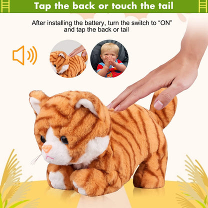 Pattern Yellow Plush Cat Stuffed Animal Interactive Cat Robot Toy, Barking Meow Kitten Touch Control, Electronic Pet Kitty Toy, Animated Toy Cat for Girl Baby L:12" * H:8" * W:5"