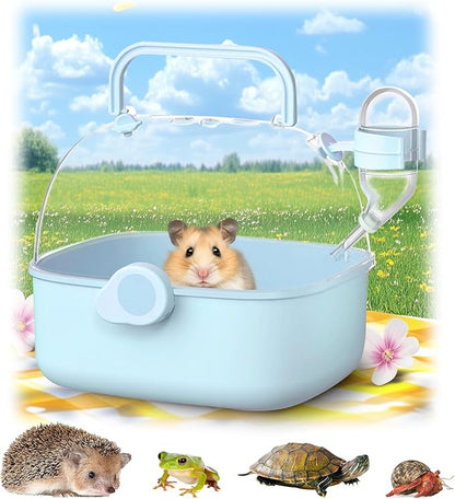 Portable Hamster Carrier Cage for Travel - Acrylic Small Animal Cage with Ventilation Holes,Escape-Proof Hamster Travel Cage for Outdoor Picnics, Vet Visits(Blue)