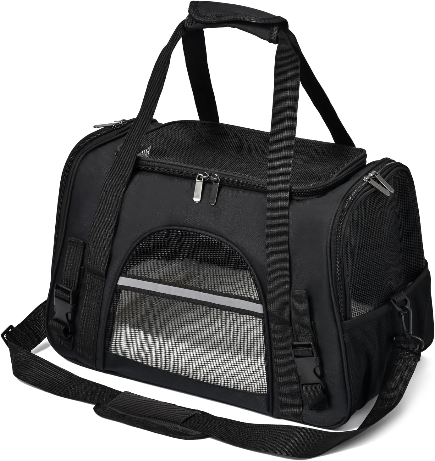 Dog Cat Carrier Soft for Small Pet Up to 16 Lbs TSA Airline Approved Travel Carrier Collapsible Puppy Car Mesh Bag 17.5 * 10.2 * 11.4 inch - Black
