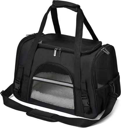 Dog Cat Carrier Soft for Small Pet Up to 16 Lbs TSA Airline Approved Travel Carrier Collapsible Puppy Car Mesh Bag 17.5 * 10.2 * 11.4 inch - Black