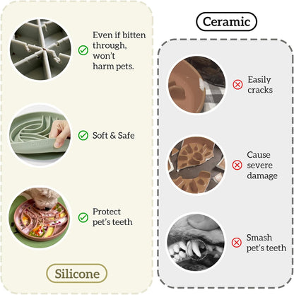 OHMO Slow Feeder Dog Bowls (Sunrise, Coral) Enrichment Toy Soft Silicone Food Safe Feeding Bowl Non Slip Suction Cup for All Breed Pet, Cat Slow Down Eating Dishes, Boredom and Anxiety Reducer