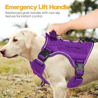 Heavy-Duty Tactical Dog Harness for Large Dogs, No Pull Adjustable Reflective Pet Vest with Molle System, K9 Military-Grade Control for Service Training, Outdoor & 10+ Breeds, Purple, Medium