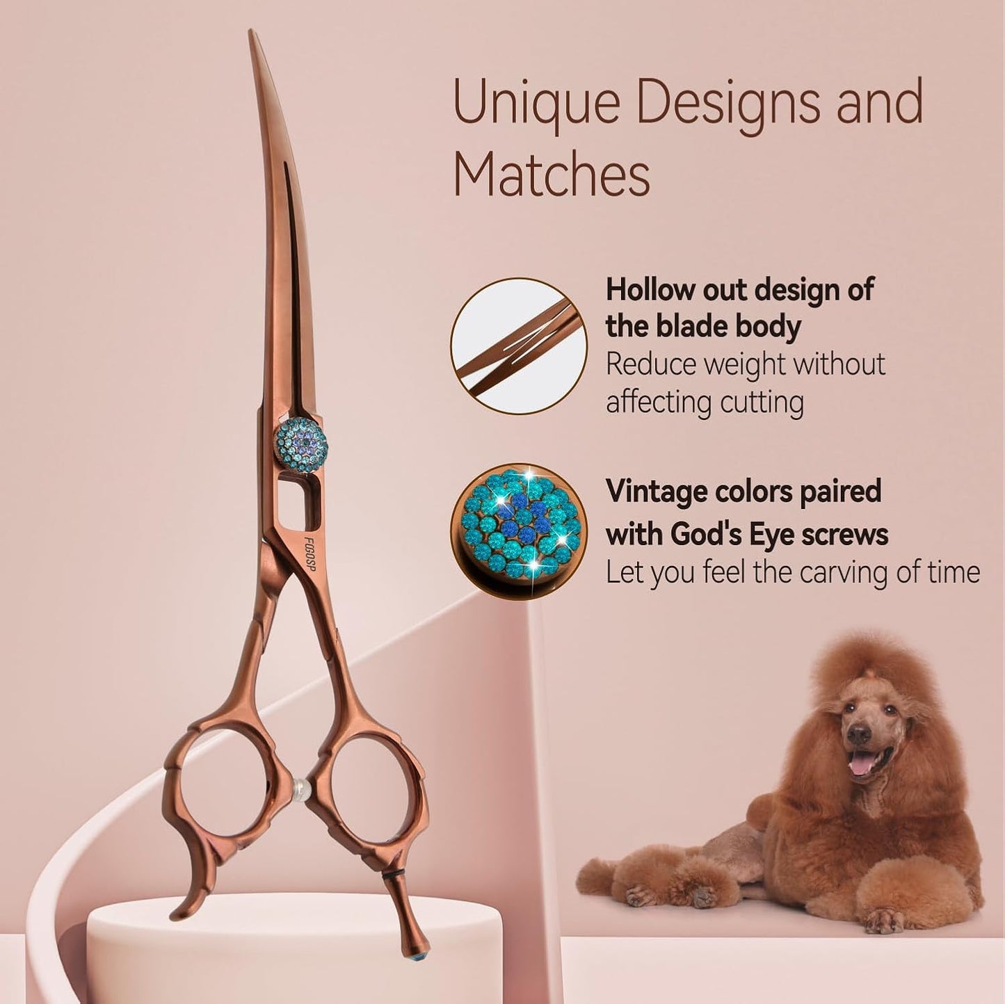 Curved Dog Grooming Scissors 7.5'' Downward 30° Professional Pet Grooming Trimming Shears for Dogs Teddy High Cobalt Alloy Steel for Right Handed Groomers (7.5, Chocolate Curve)