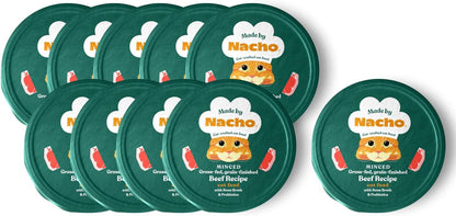 Made by Nacho Wet Cat Food, Grass-Fed, Grain-Finished Minced Beef in Bone Broth for Hydration with Prebiotics for Digestive Health, High Protein, 2.5oz Cups (10 Pack)