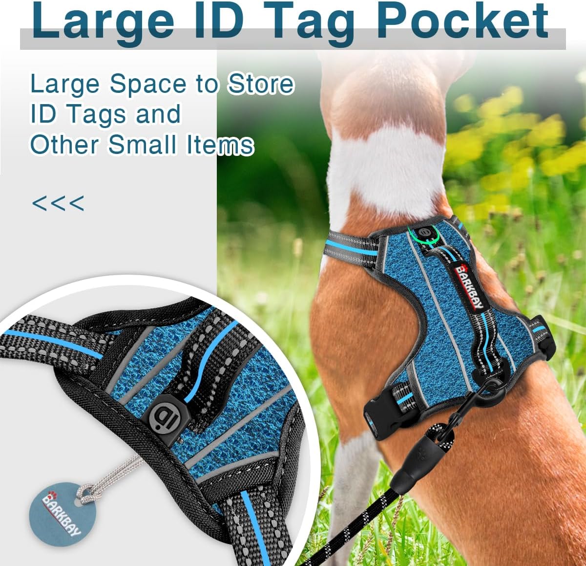 BARKBAY Dog Harness No Pull with ID Tag Pocket - Heavy Duty, Reflective, Easy Control for Small Dogs(Blue/Black,S)