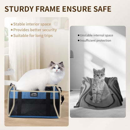 TSA Pet Carrier Airline Approved for Small Cats and Puppy, Cat Carrier Soft Fits Pets Up to 15 lbs, Dogs Carrier Bag with Litter Box Foldable, Ideal for Travel, Car Rides, and Vet Visits, Dark Blue