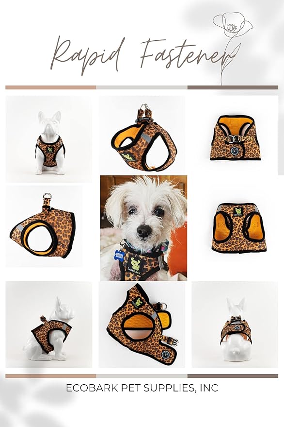 EcoBark Step in Dog Harness - Eco-Friendly Small Breed Dog Harnesses for XS and Small Dogs - Reflective and Adjustable Mini Body Halter Vest - Soft Mesh Toy Breed Harness (Cheetah,Small)