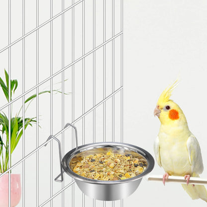 Wontee Pet Bowl Stainless Steel Hanging Food Water Bowls Bird Cage Feeder for Birds, Parrots, Small Sized Dogs and Cats (S+M+L)