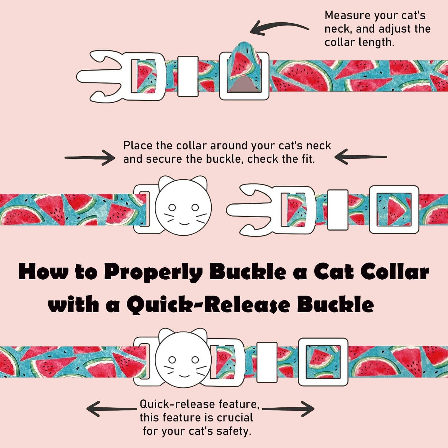 2 Pack Cotton Breakaway Cat Collars Set with Bell and Flower Pendant, Cute Floral Fruit Patterned, Adjustable 7.5-11Inch, Include A Mouse Toy Gift (Watermelon Blueberry)