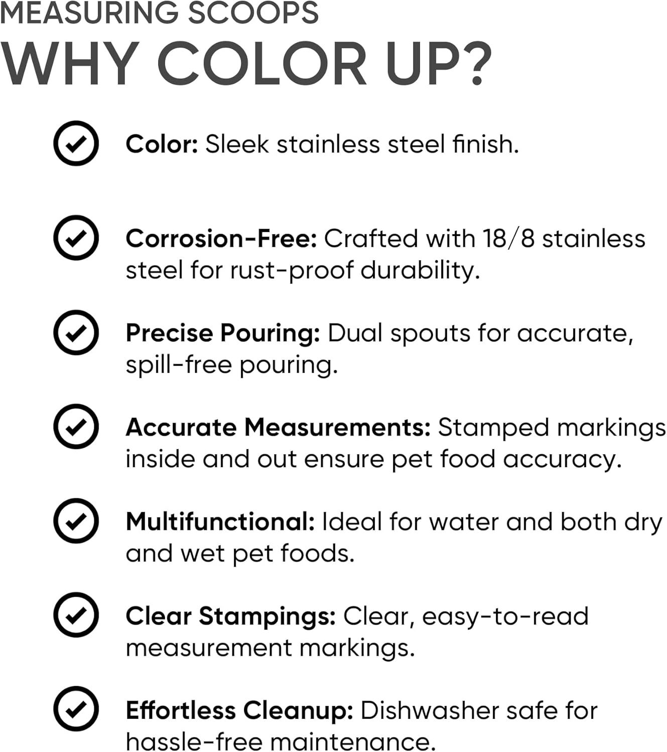 Color Up 1 Cup Pet Food Scoop – Stainless Steel Dog Food Scoop Cup (16 Tbsp) – Heavy-Duty, Rust-Resistant Measuring Scoop for Dogs, Cats, Birds & Rabbits – Ideal for Dry Food & Treats