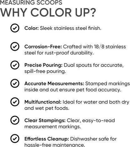 Color Up ½ Cup Pet Food Scoop – Stainless Steel Dog Food Scoop Cup (8 Tbsp) – Rust-Resistant, Heavy-Duty Measuring Scoop for Dogs, Cats, Birds & Rabbits – Perfect for Dry Food & Treats
