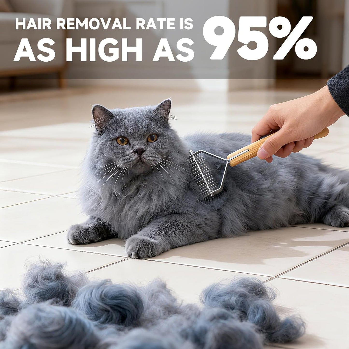 Bamboo Undercoat Rake & Deshedding Comb Set - 4 Piece Pet Grooming Kit with Detangling Brush for Matted Fur Removal, Gentle Massage and Deep Cleaning for Dogs and Cats