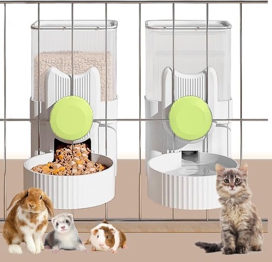 kathson Hanging Automatic Pet Food and Water Dispenser,Gravity Auto Rabbit Feeder for Cage,Guinea Pig Feeder and Waterer Set,Cat Food Bowl Dog Feeding Station for Bunny,Ferret,Chinchilla (Green)