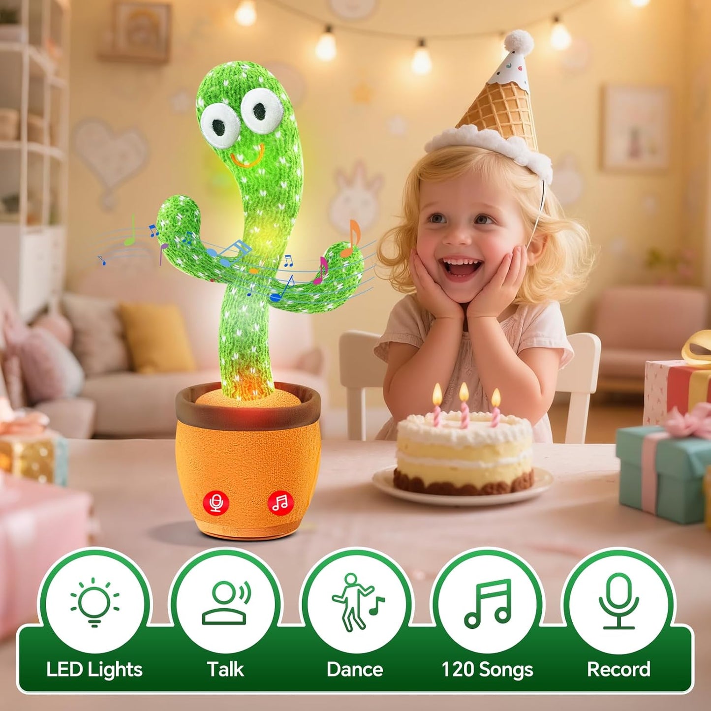 Dancing Talking Cactus Toy,Silly Toddler Baby Toys 1 2 Year Old Xmas Stocking Stuffers Kids,Unique Singing Mimicking Girl Boy 1st Birthday 2025 12 Days Top Christmas Party Gifts for Babies