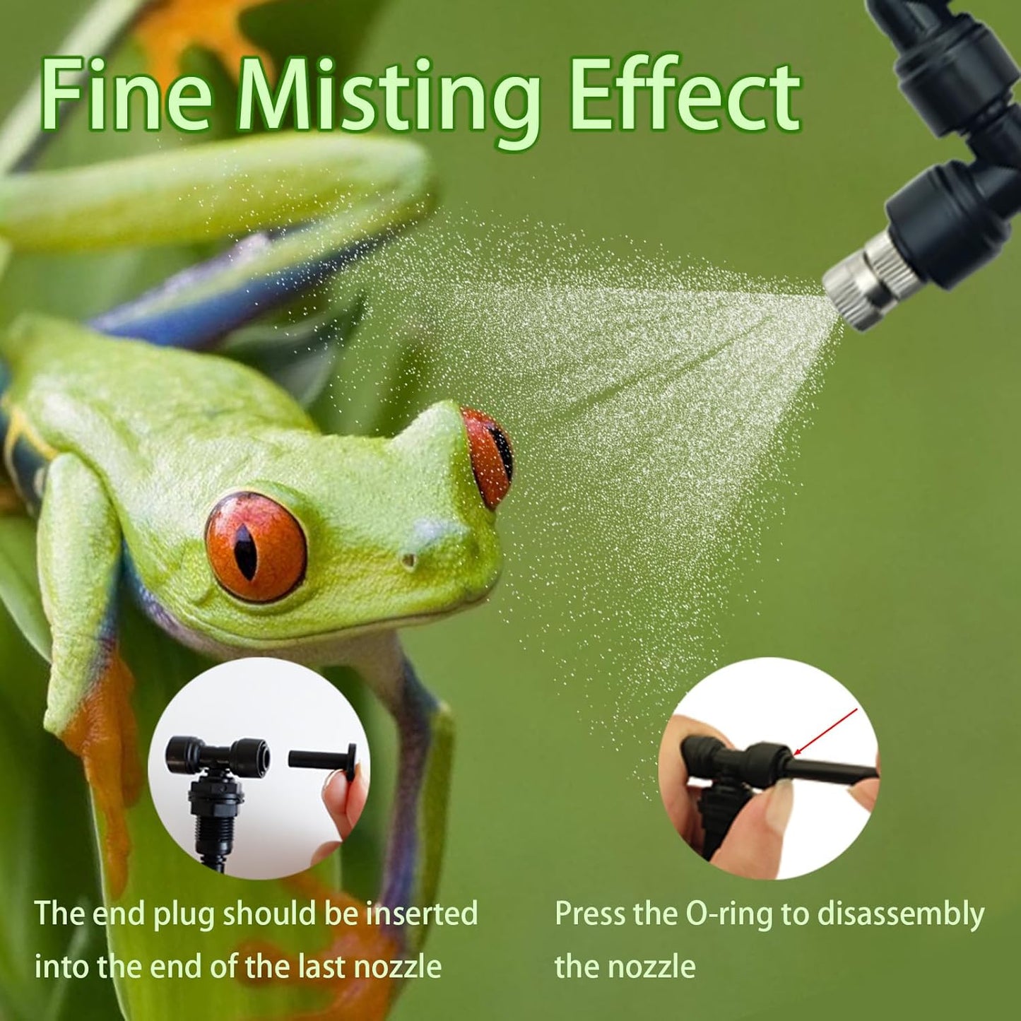 Reptile Terrariums Misting Accessories kit, 2PCS Adjustable Reptile Mister Nozzles, with 16ft 1/4 inch Tube, Black