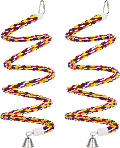 2Pcs 43'' Bird Rope Perches Birdcage Swing Toys 100% Cotton Natural Bird Perch Peck/Chewing with Bell Climbing Standing Bungee Parrot Toys for Small to Regular Size Parrot Cockatiel Birds