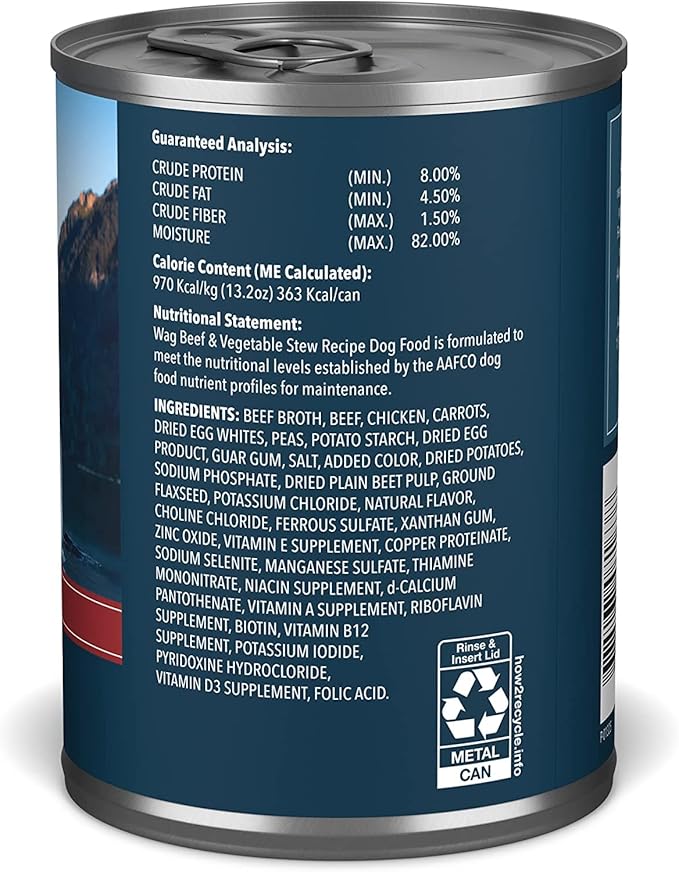 Amazon Brand - Wag Stew Canned Dog Food, Beef & Vegetable Recipe, 13.2 oz Can (Pack of 12)