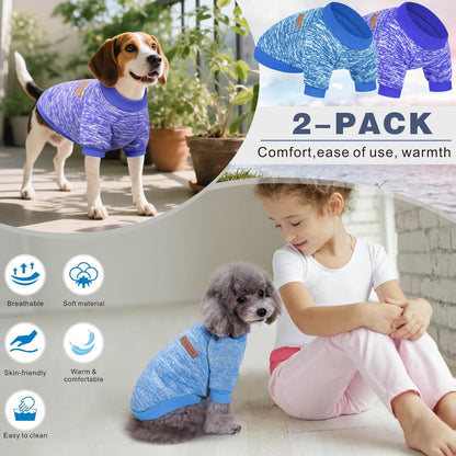 2 Pieces Pet Dog Classic Knitwear Sweater, Fleece Coat for Small,Medium Dogs,Warm Pet Dog Cat Clothes,Soft Puppy Customes for Chihuahua Yorkshire Tzu (Blue Dark Navy,M)