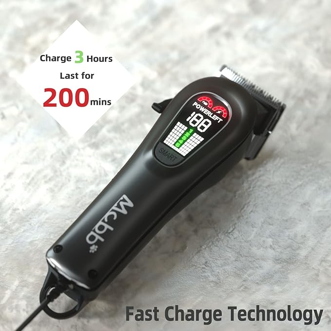 MCBB Dog Clippers - Low Noise, 5-Mode Heavy-Duty with LED Display, Rechargeable, Cordless Pet Grooming Tool