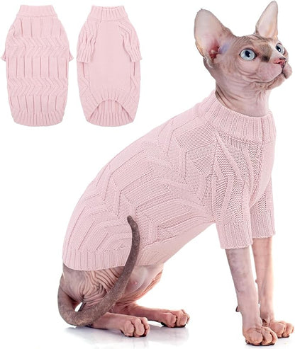 ASENKU Cat Sweater Soft Warm Puppy Clothes Knitwear for Kittens & Small Dogs, Thick Knitted Sweater for Sphynx Hairless Cats Teacup Chihuahua and Extra Small Dogs (Pink, XL)