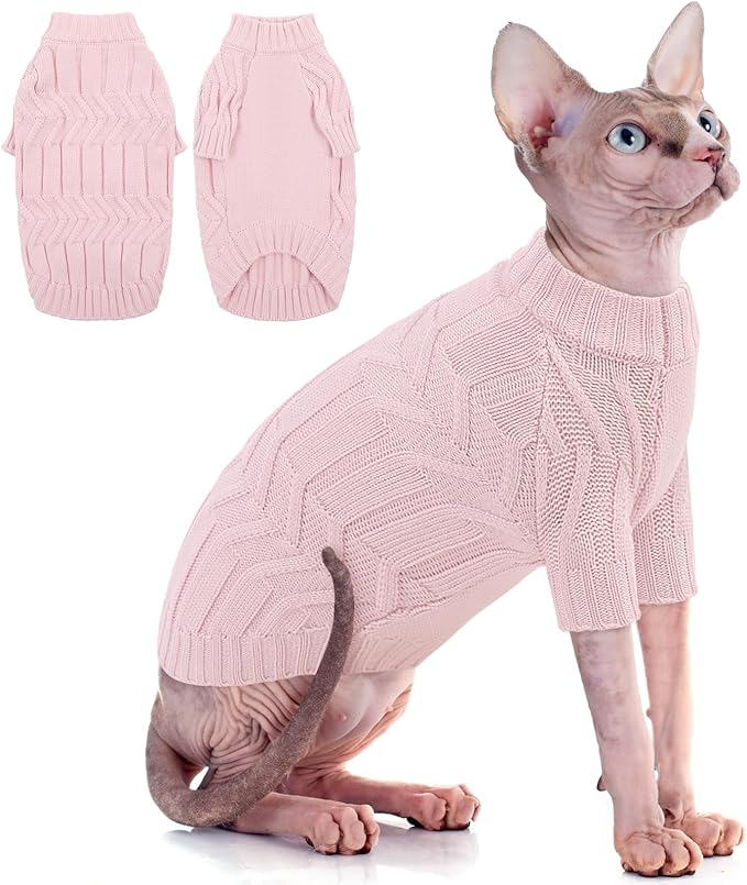 ASENKU Cat Sweater Soft Warm Puppy Clothes Knitwear for Kittens & Small Dogs, Thick Knitted Sweater for Sphynx Hairless Cats Teacup Chihuahua and Extra Small Dogs (Pink, S)