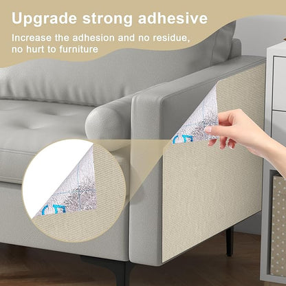 Upgrade Cat Scratch Furniture Protector, Trimmable Adhesive Couch Corner Scratcher Protector from Claws, DIY Cat Proof Sofa Cover Anti-Scratch Furniture Guards for Indoor (Beige, 78.7 * 15.8)