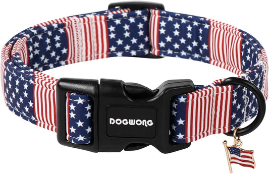 DOGWONG Patriotic Flag Dog Collar, 4th of July American Flag Dog Collars, Adjustable Cute Patriotic Pet Collars Fourth of July Design Dog Collar for Small Medium Large Dogs