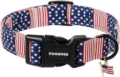 DOGWONG Patriotic Flag Dog Collar, 4th of July American Flag Dog Collars, Adjustable Cute Patriotic Pet Collars Fourth of July Design Dog Collar for Small Medium Large Dogs