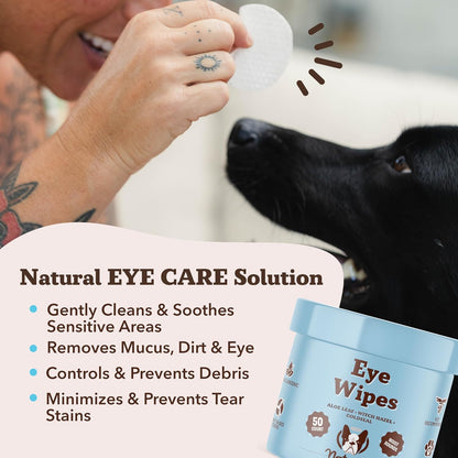 Natural Dog Eye Wipes for Dogs -50 Cnt- Soothing Dog Eye Wipes with Natural, Non-Irritating Ingredients Green Tea & Goldenseal, Effective Dog Tear Stain Remover Wipe & Dog Eye Gunk Remover Wipe, Vegan