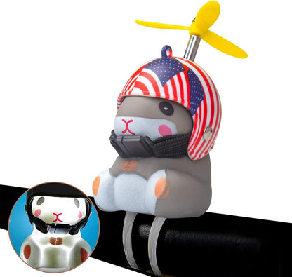wonuu Duck Bike Bell with Light and Helmet Cute Hamster Bicycle Horn, Dashboard Decoration Hamster Toy Motorcycle Bike Bells Rubber Duck Car Dashboard Decorations (Stars and Stripes-Hamster)