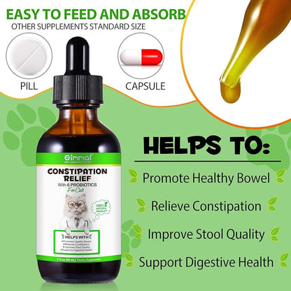 Cat Constipation Treatment, Cat Probiotic Supplements, Constipation Relief for Cats, Promotes Digestive Health, Improve Immunity, Vitamins for Cats with 6 Probiotics 60ml