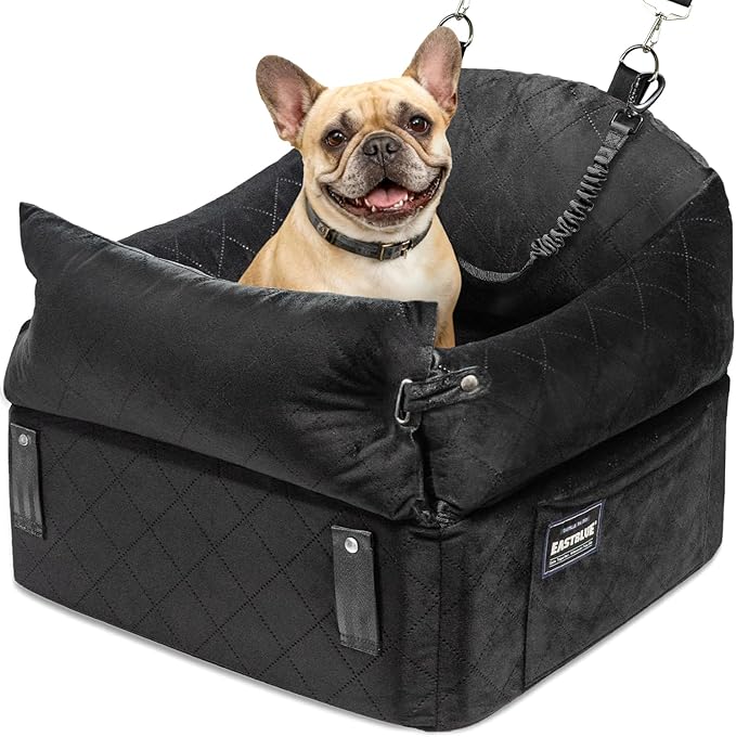 EASTBLUE Dog Car Seat for Small Medium Dogs Up to 35 lbs, 2 Memory Foam Pads Dog Booster Car Seat with Seatbelt, Washable Pet Carseat for Puppy & Cat, Dogs Travel Bed for Cars (Black)