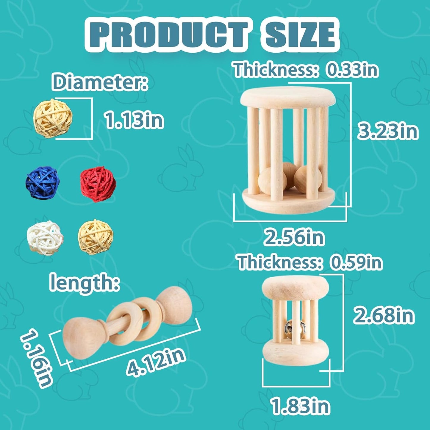 QWR 23 PCS Natural Wooden Rabbit Toys,Safe Bunny Chew Toys for Teeth,Grass Timothy Sticks,Sweet Bamboo,Guinea Pigs Teeth Grinding Toys for Chinchillas, Hamsters & Small Animals - Indoor & Outdoor