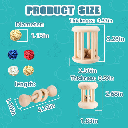 QWR 23 PCS Natural Wooden Rabbit Toys,Safe Bunny Chew Toys for Teeth,Grass Timothy Sticks,Sweet Bamboo,Guinea Pigs Teeth Grinding Toys for Chinchillas, Hamsters & Small Animals - Indoor & Outdoor