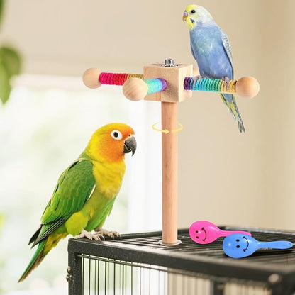 Kyouki Bird Perch Toy Parakeets Toy for Small & Medium Parrots - 360° Spinning Stand for Conures, Cockatiels, Lovebirds,Quakers | Colorful Sisal Rope Spinning Toy (Colorful, Medium Size)
